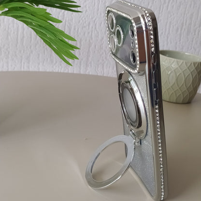 Coque iPhone 17 Pro Cristal Chic argent One2K –  présentation sur une table avec l'anneau support - photo lifestyle

