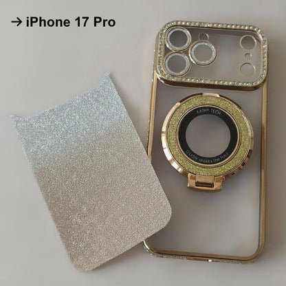 Coque iPhone 17 Pro Cristal Chic or One2K – vue présentation avec film amovible or scintillant

